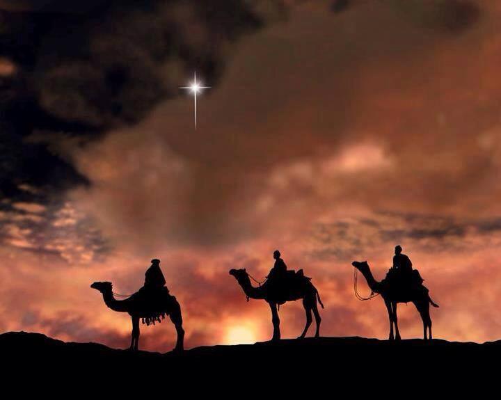 A depiction of the Wisemen and their mysterious guiding star.